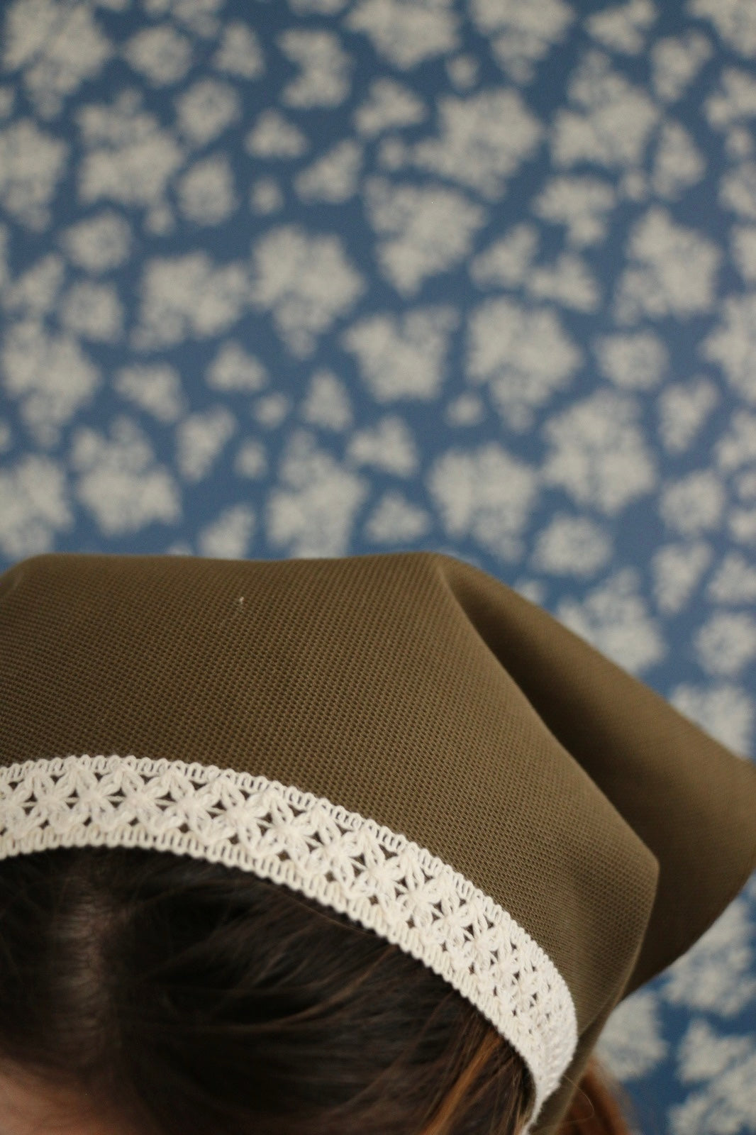 Hoyatap Kalın Haki Kumaş Dantelli Bandana- Saç Aksesuarı- Vintage Bandana