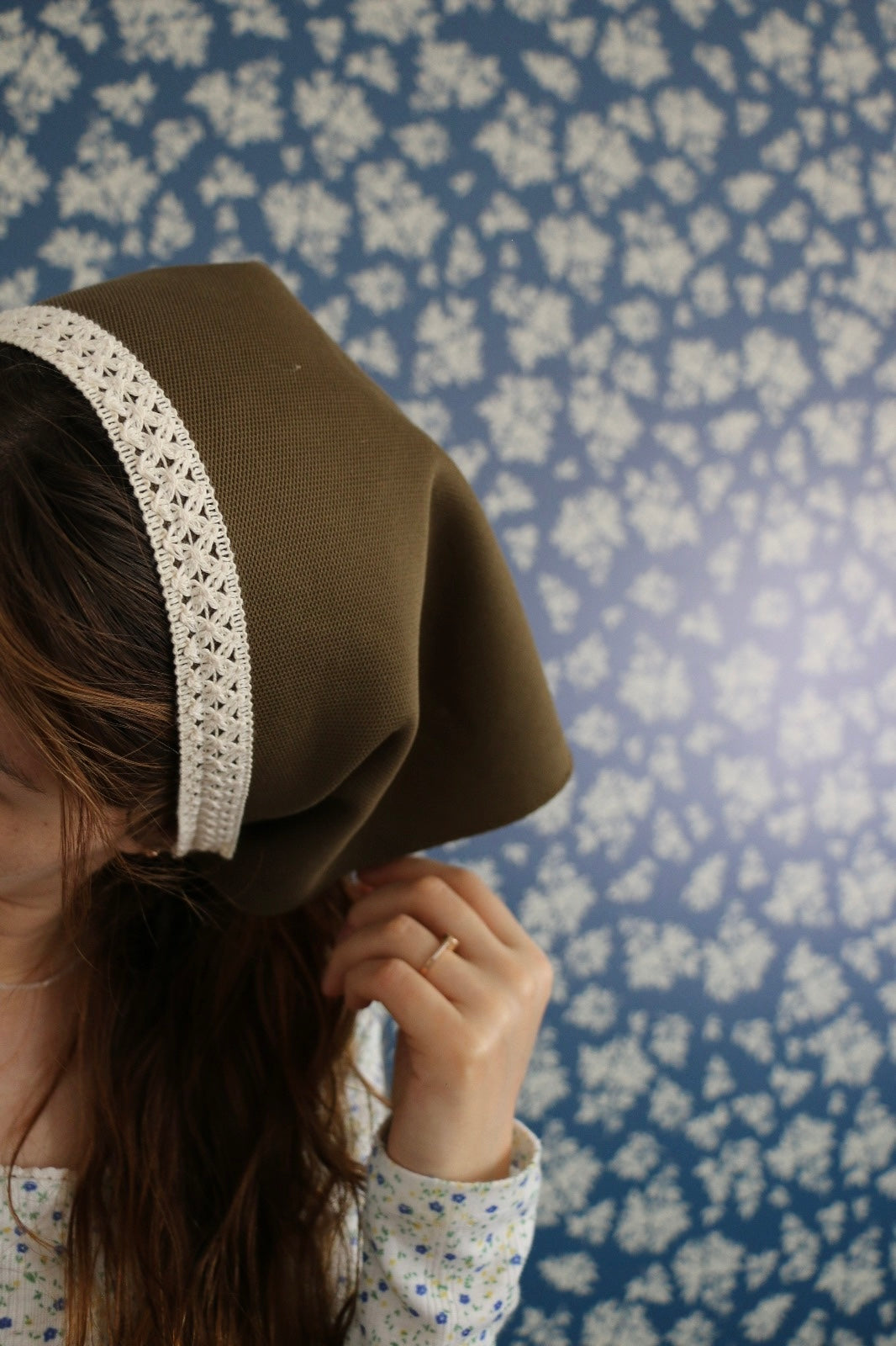 Hoyatap Kalın Haki Kumaş Dantelli Bandana- Saç Aksesuarı- Vintage Bandana