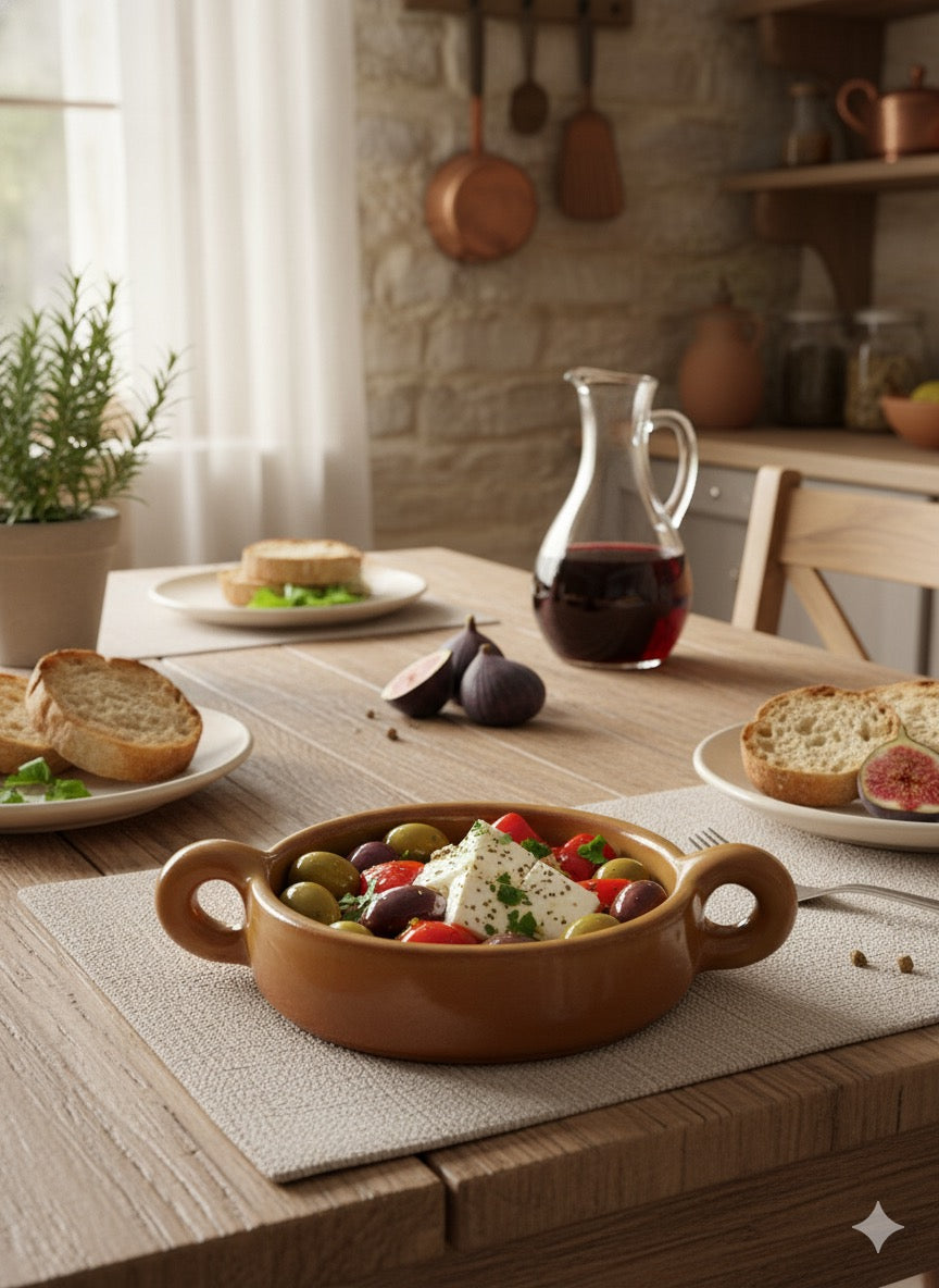 El Yapımı Dekoratif Kulplu Sarı Renk Kase -Mezelik