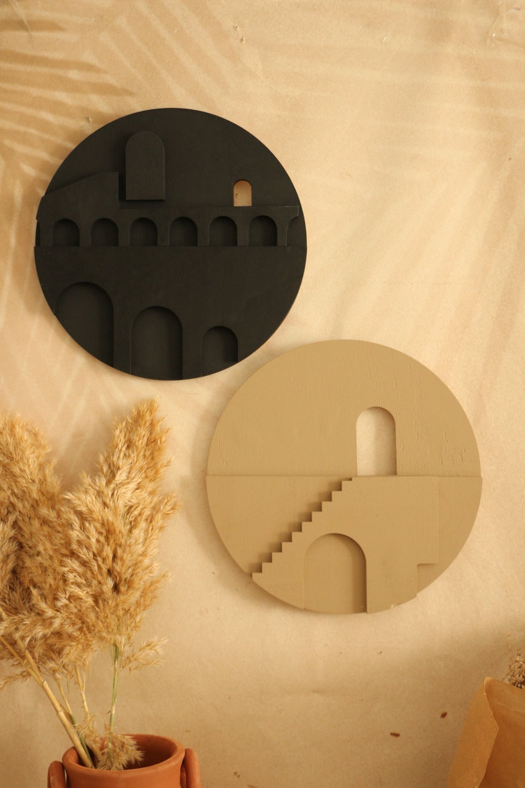 Minimal Tarz Bej Renk El Yapımı Dekoratif Katmanlı Tablo