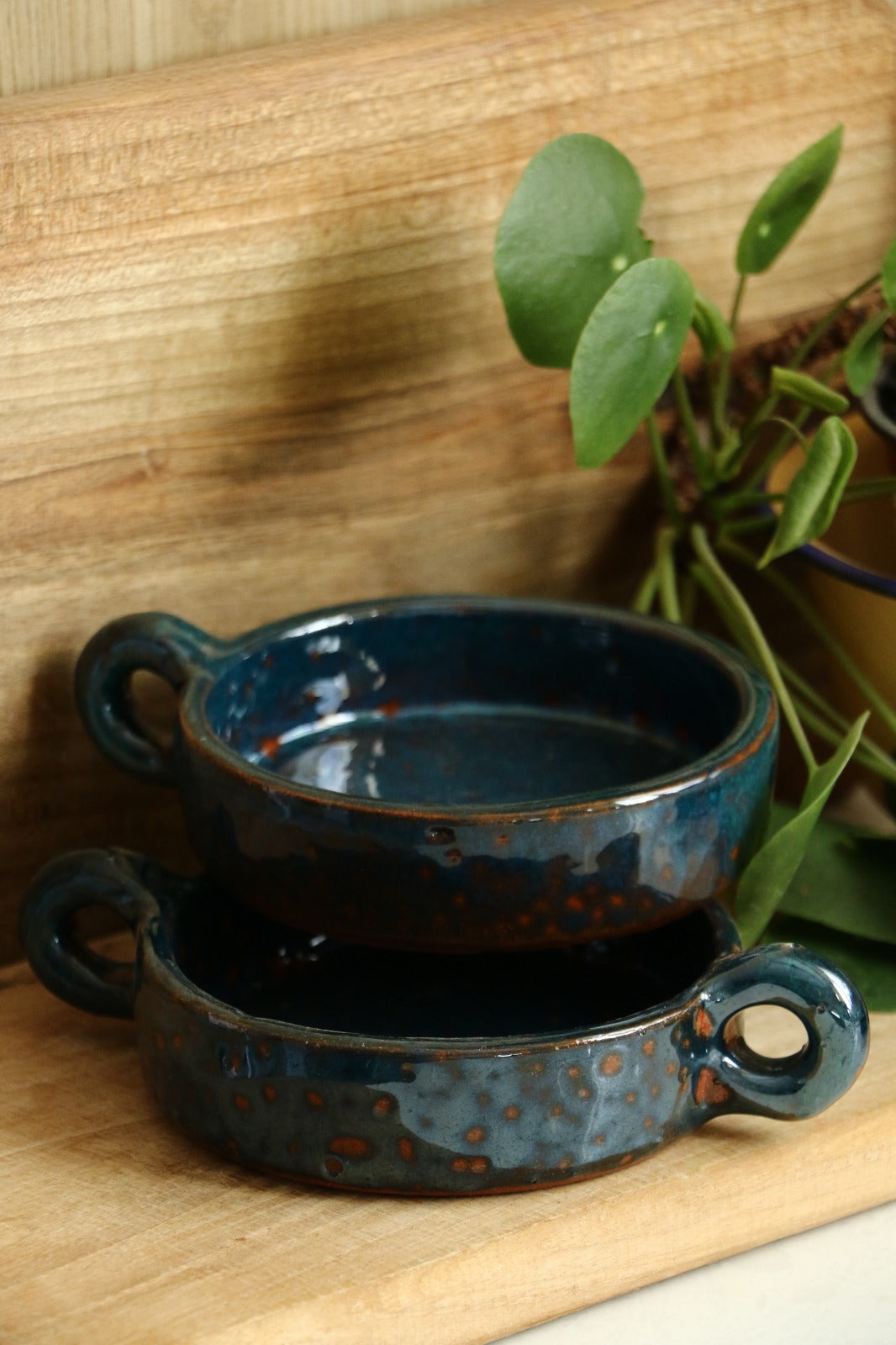 El Yapımı Dekoratif Tek Kulplu Mavi Desenli Renk Kase -Mezelik