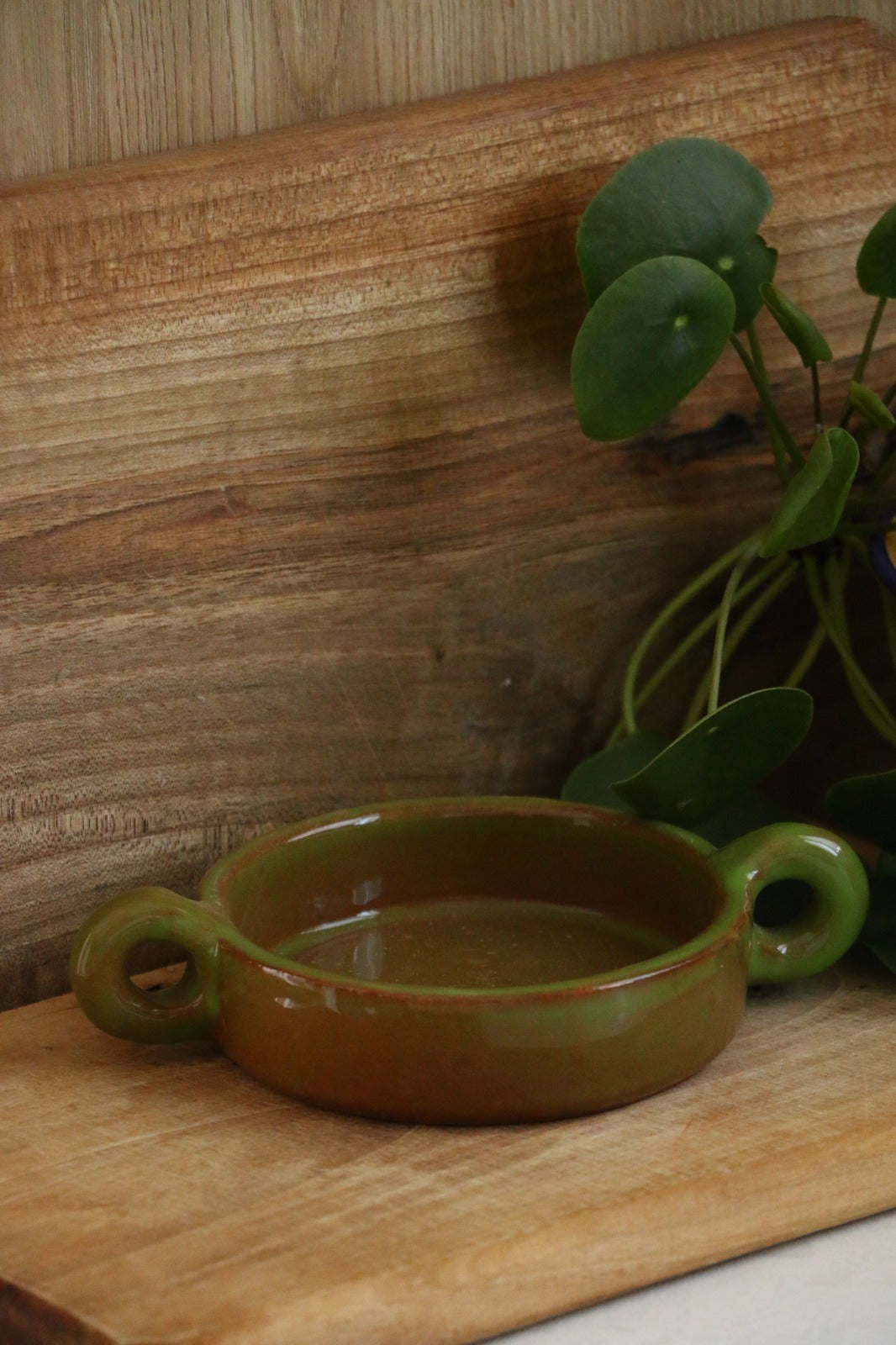 El Yapımı Dekoratif Kulplu Yeşil Renk Kase -Mezelik