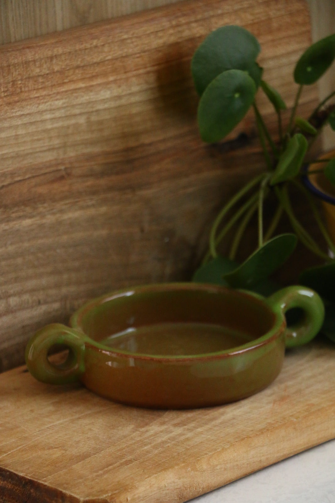 El Yapımı Dekoratif Kulplu Yeşil Renk Kase -Mezelik