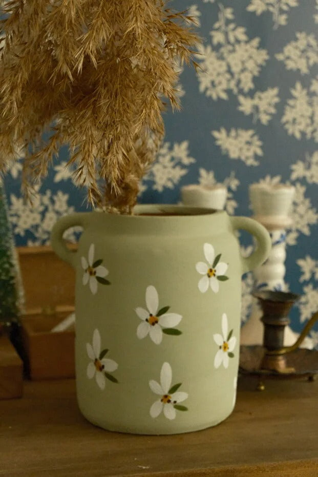 Hoyatap Soft Yeşil Soğuk Yeşil Vintage Kulp Detaylı  Vazo & Kaşıklık
