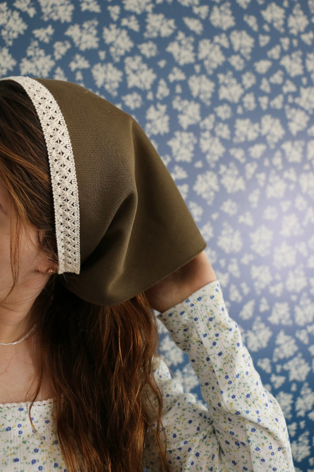Hoyatap Kalın Haki Kumaş Dantelli Bandana- Saç Aksesuarı- Vintage Bandana