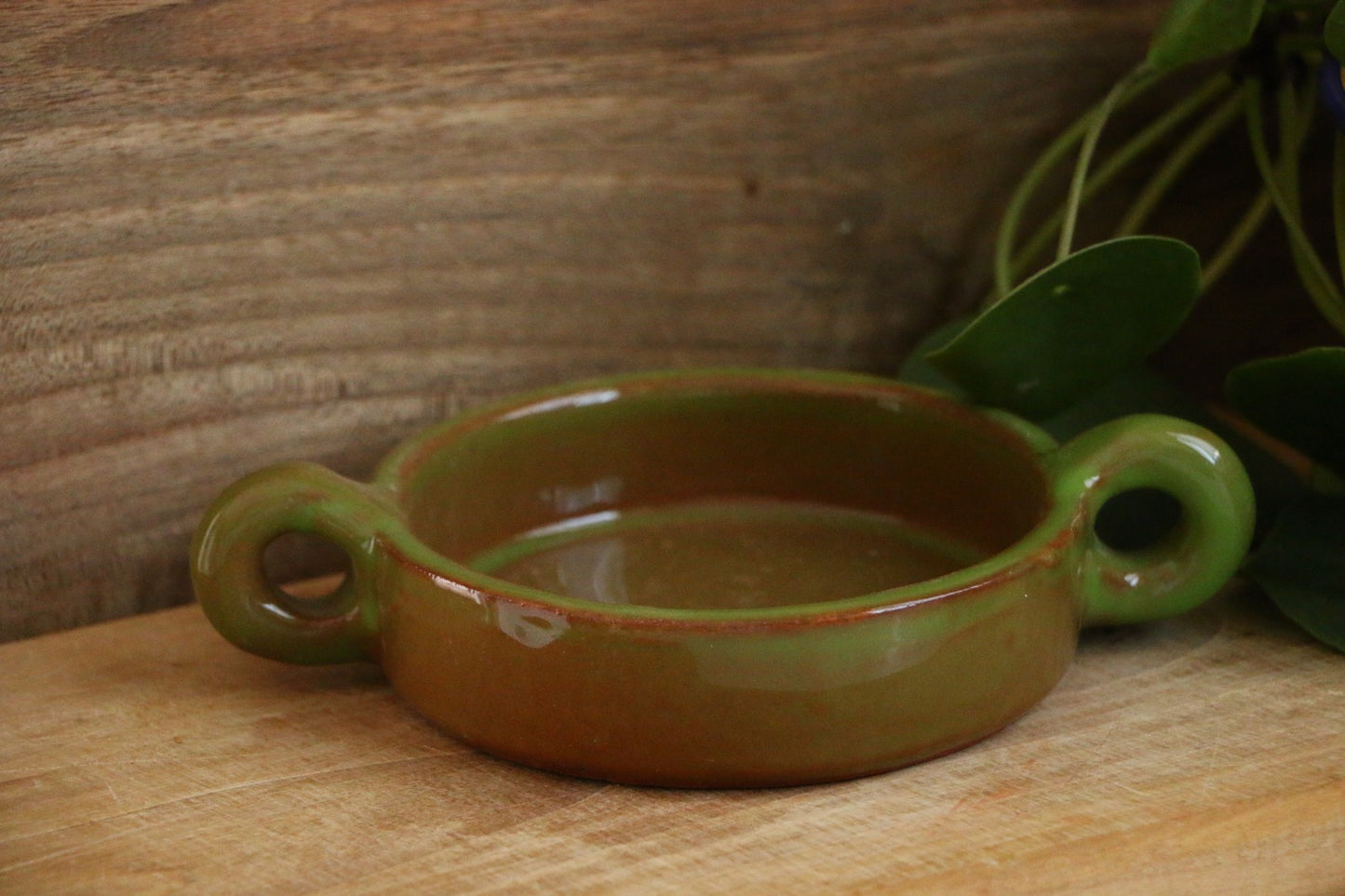 El Yapımı Dekoratif Kulplu Yeşil Renk Kase -Mezelik