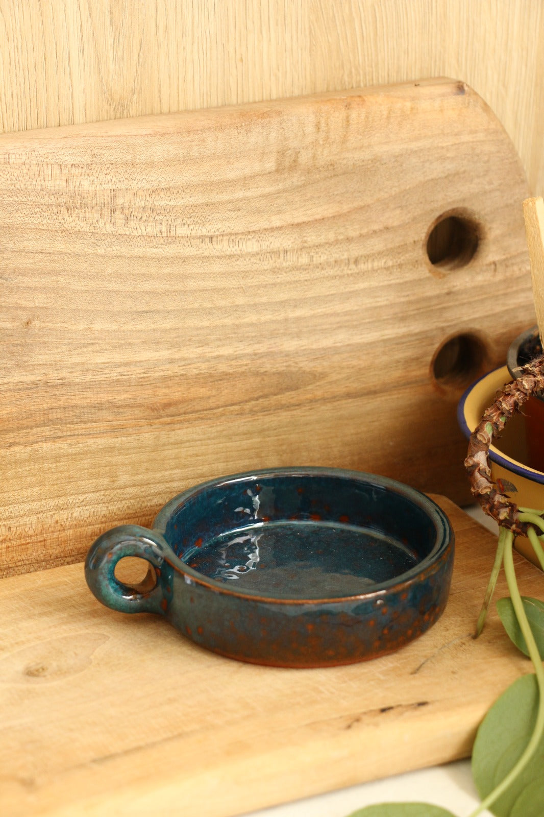 El Yapımı Dekoratif Tek Kulplu Mavi Desenli Renk Kase -Mezelik