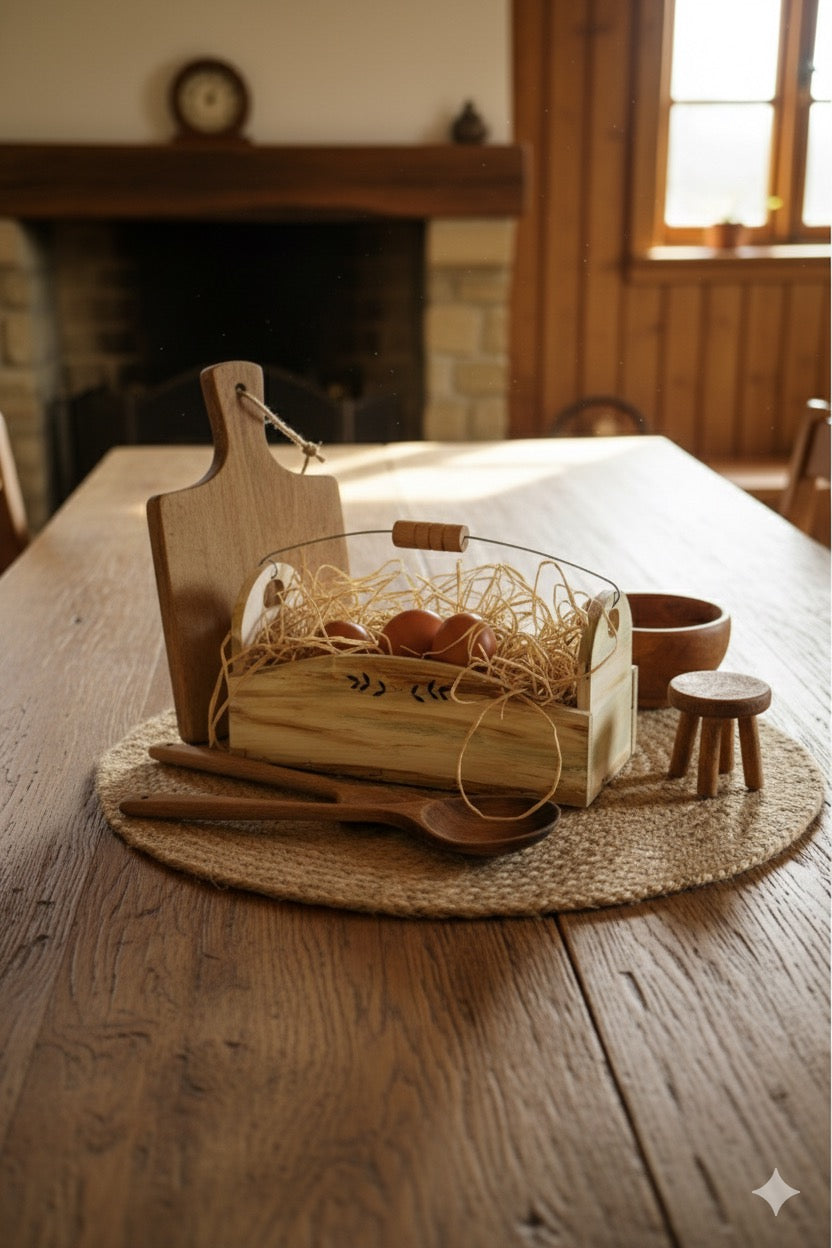 Vintage Dekoratif Ahşap Kutu -Çelik Askılı Oyma Desenli Ahşap Organizer