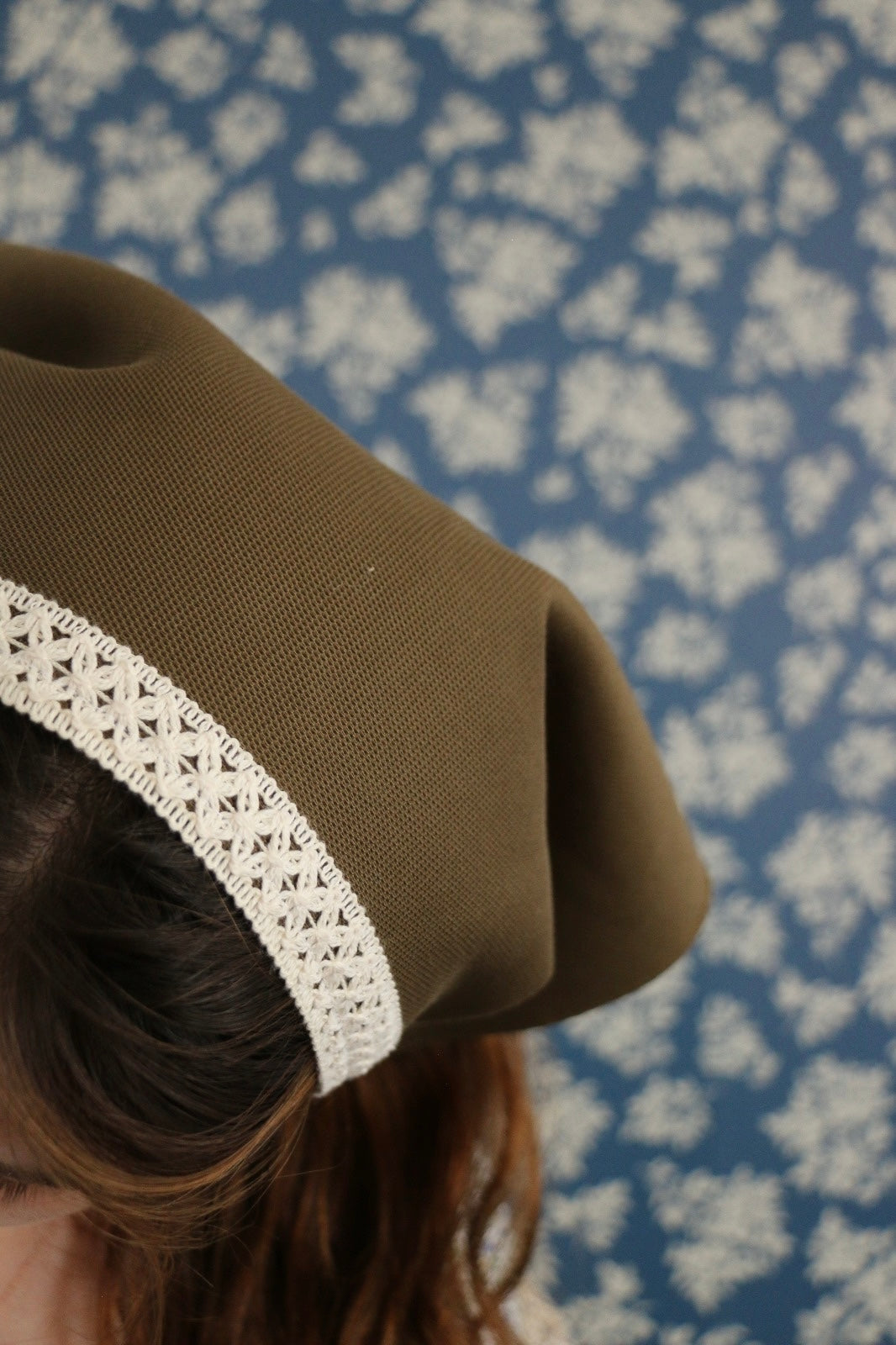 Hoyatap Kalın Haki Kumaş Dantelli Bandana- Saç Aksesuarı- Vintage Bandana