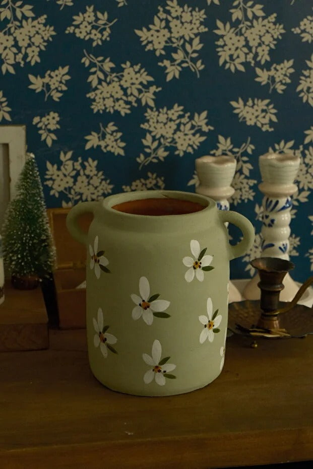 Hoyatap Soft Yeşil Soğuk Yeşil Vintage Kulp Detaylı  Vazo & Kaşıklık
