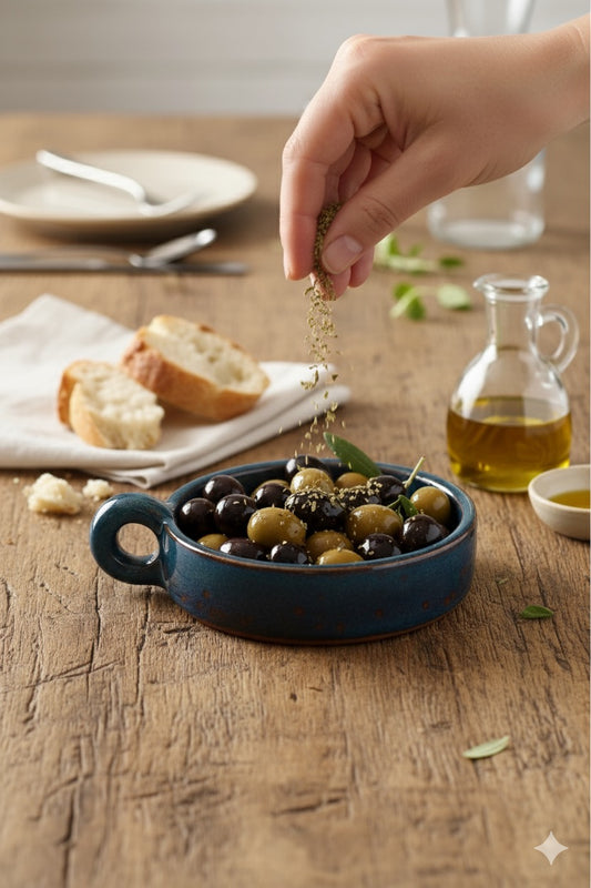 El Yapımı Dekoratif Tek Kulplu Mavi Desenli Renk Kase -Mezelik