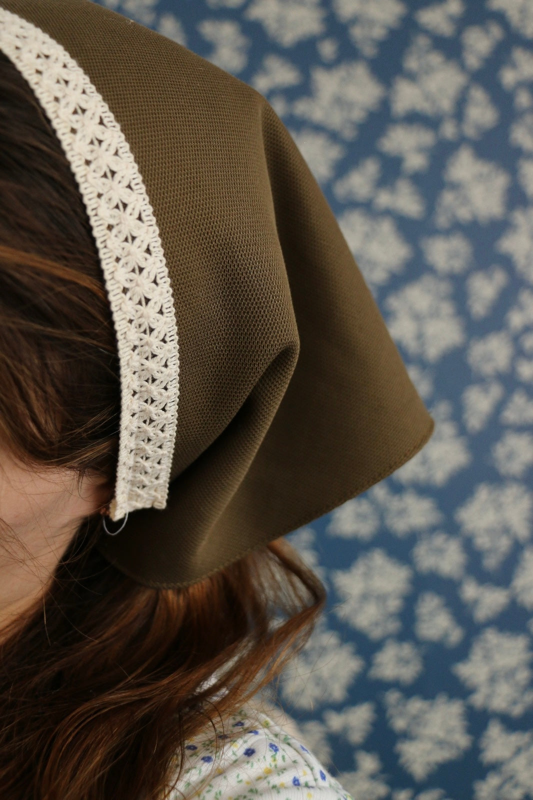 Hoyatap Kalın Haki Kumaş Dantelli Bandana- Saç Aksesuarı- Vintage Bandana