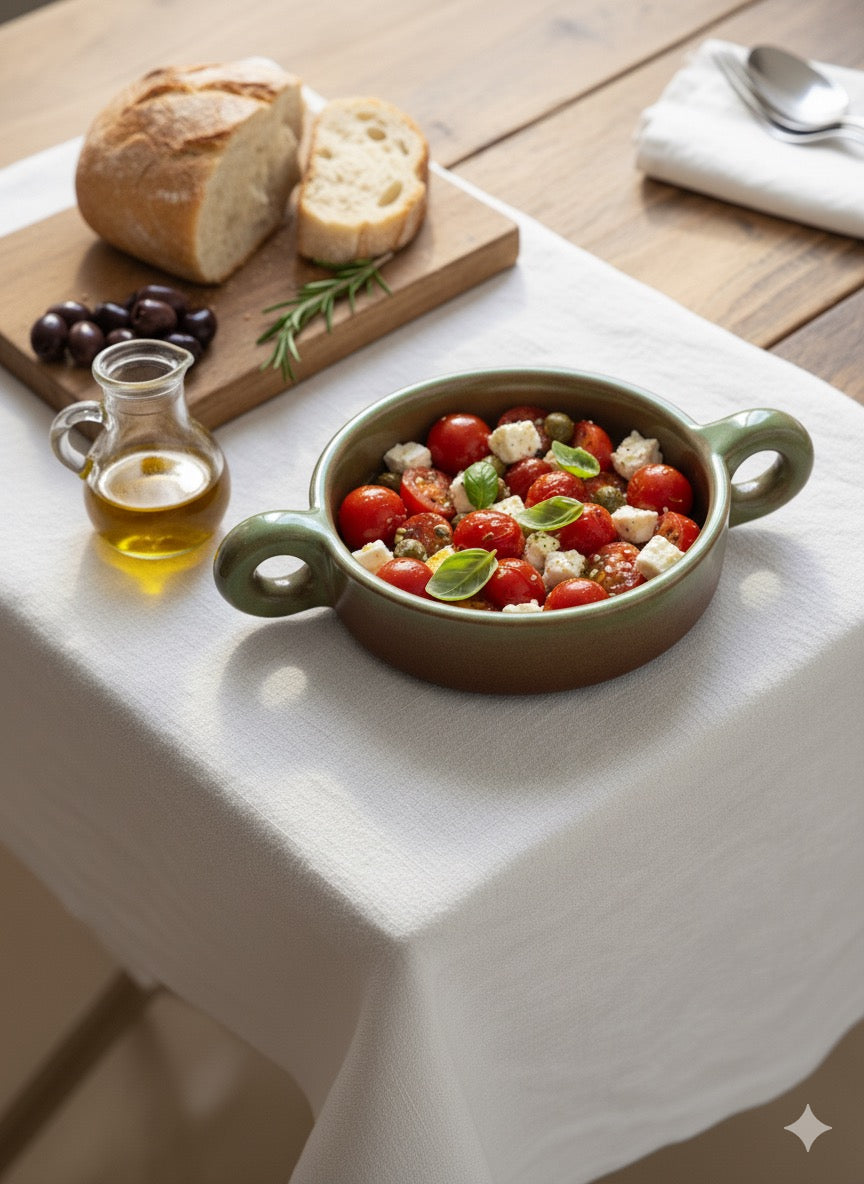 El Yapımı Dekoratif Kulplu Yeşil Renk Kase -Mezelik