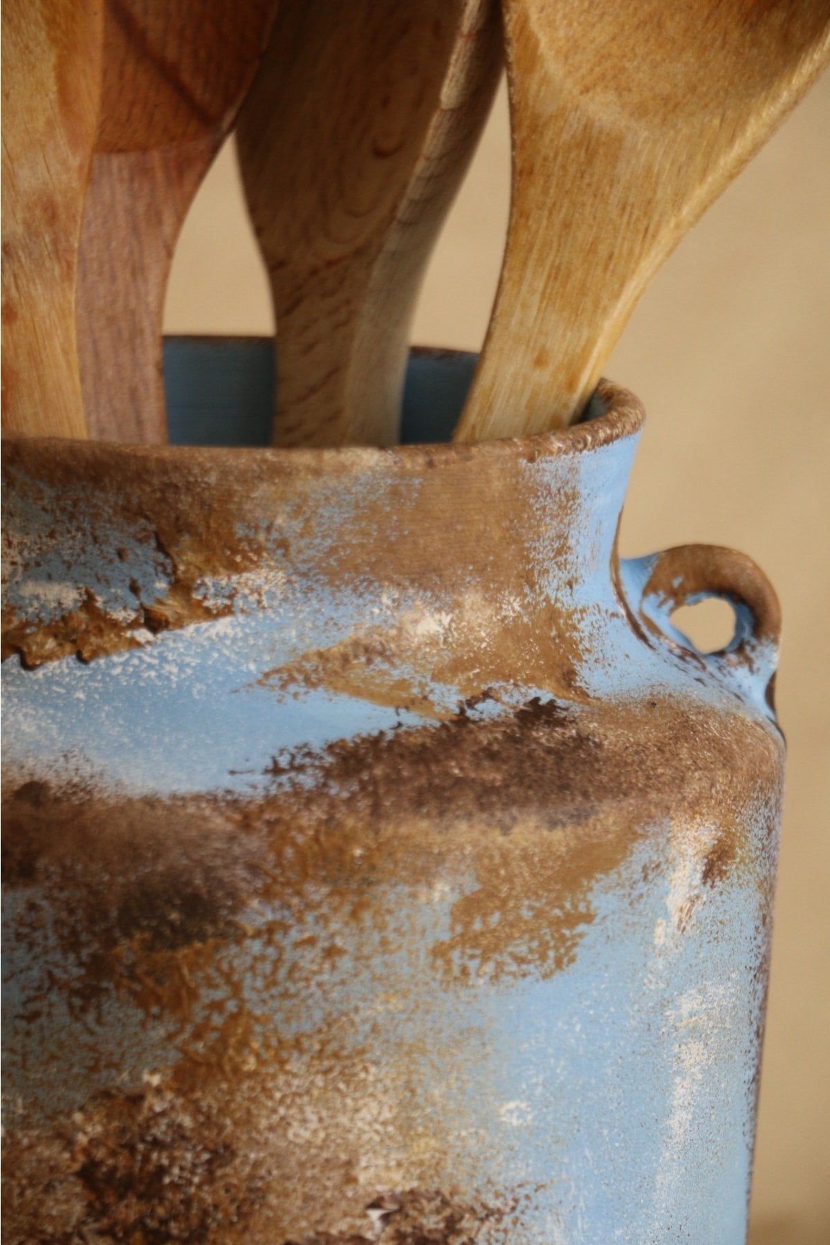 Hoyatap El Yapımı Kulplu Büyük Vintage Eskitme Kaşıklık