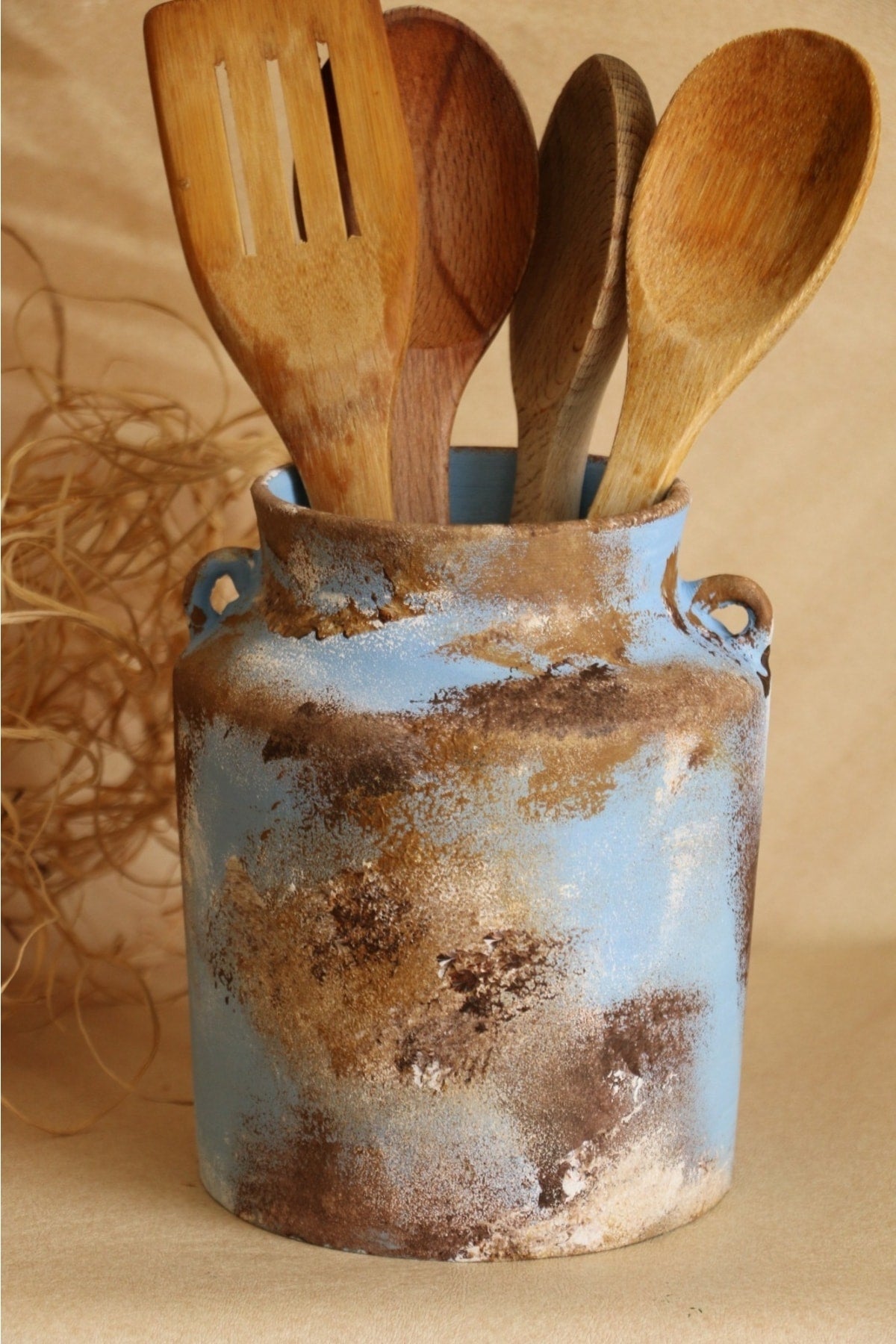 Hoyatap El Yapımı Kulplu Büyük Vintage Eskitme Kaşıklık