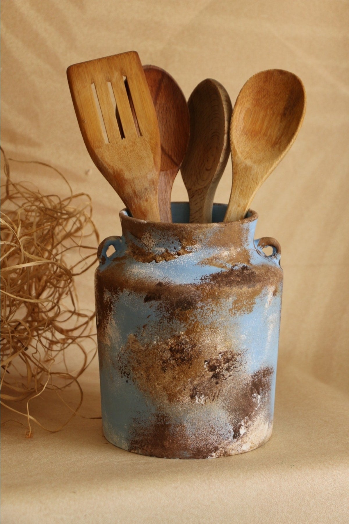 Hoyatap El Yapımı Kulplu Büyük Vintage Eskitme Kaşıklık